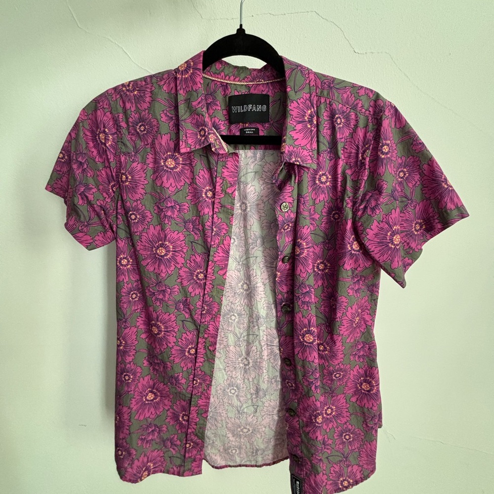 Wildfang Floral Essential Button Up Shirt - Pink and Green